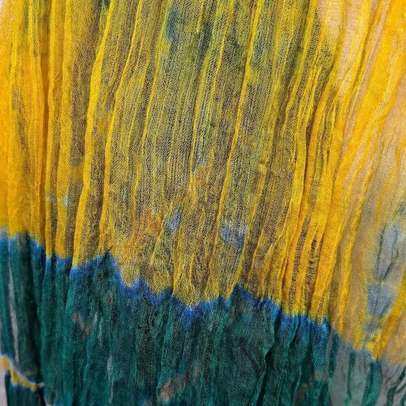 Indian Multi Color Silk Scarf Scrunched Texture Beaded Ends NWOT - Picture 7 of 11